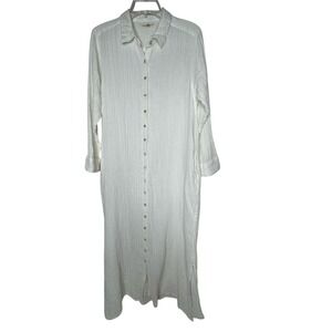 Natural Life Womens White Gauzy Cotton Maxi Shirt Dress Sz S Beachy Lounge Boho
